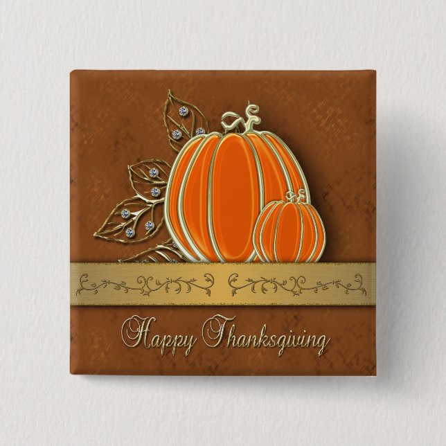 Precious Gold Thanksgiving Pumpkin Leaves 15 Cm Square Badge (Front)