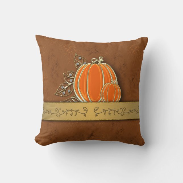 Precious Gold Thanksgiving Pumpkin Leaves Cushion (Front)