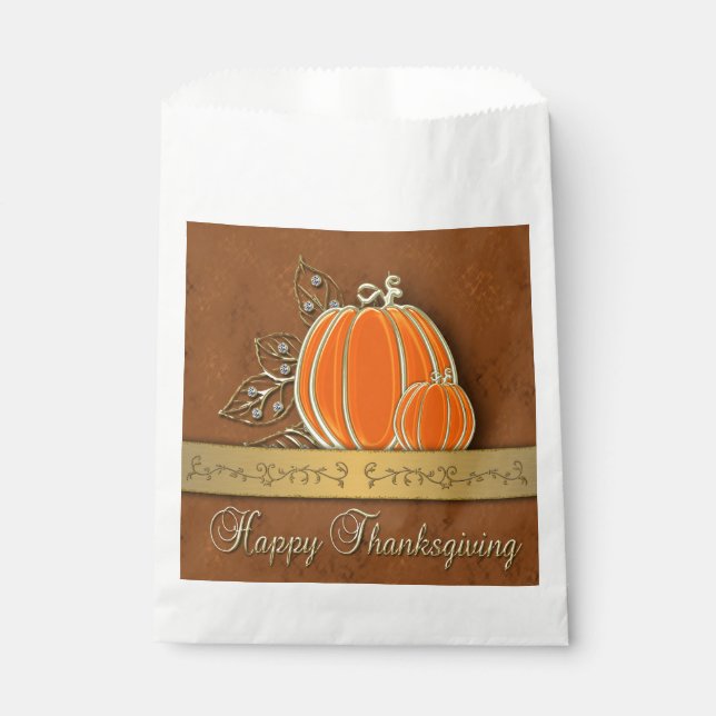 Precious Gold Thanksgiving Pumpkin Leaves Favour B Bags (Front)