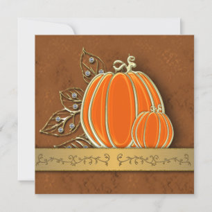 Precious Gold Thanksgiving Pumpkin Leaves Invitation