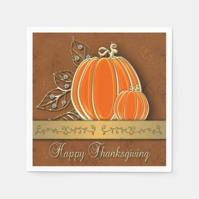 Precious Gold Thanksgiving Pumpkin Leaves Napkin (Front)