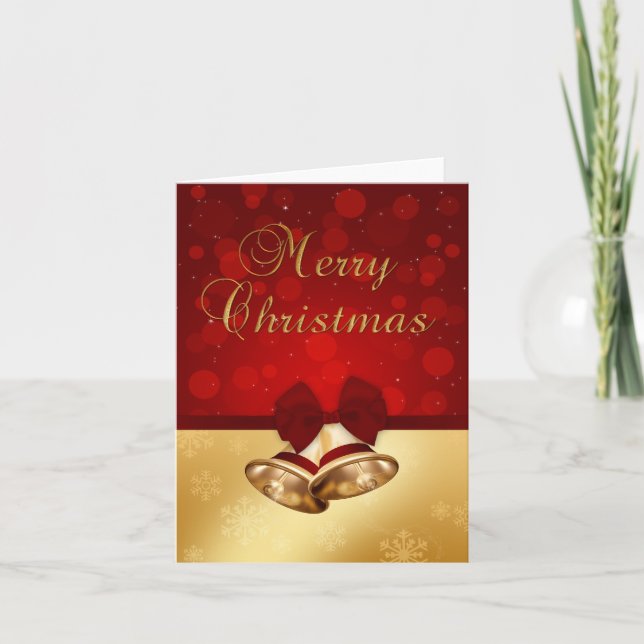 Precious Golden Christmas Bells Holiday Card (Front)