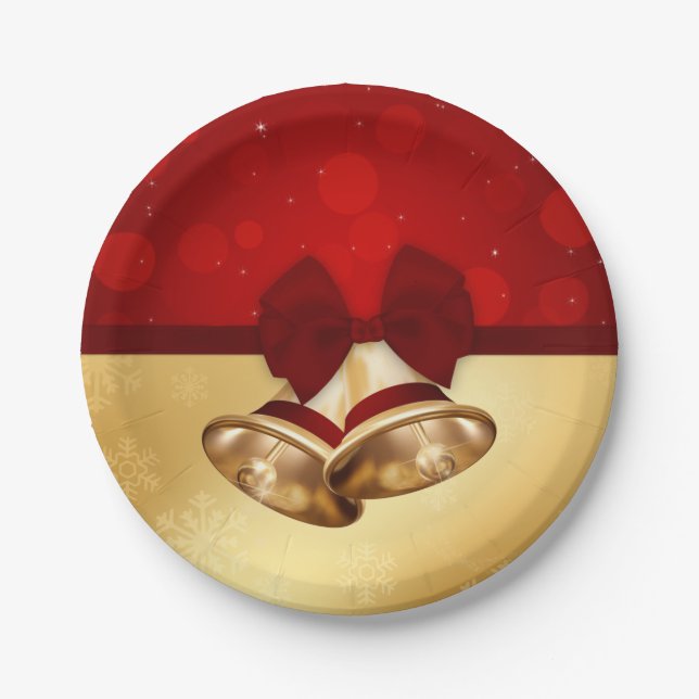 Precious Golden Christmas Bells Paper Plate (Front)