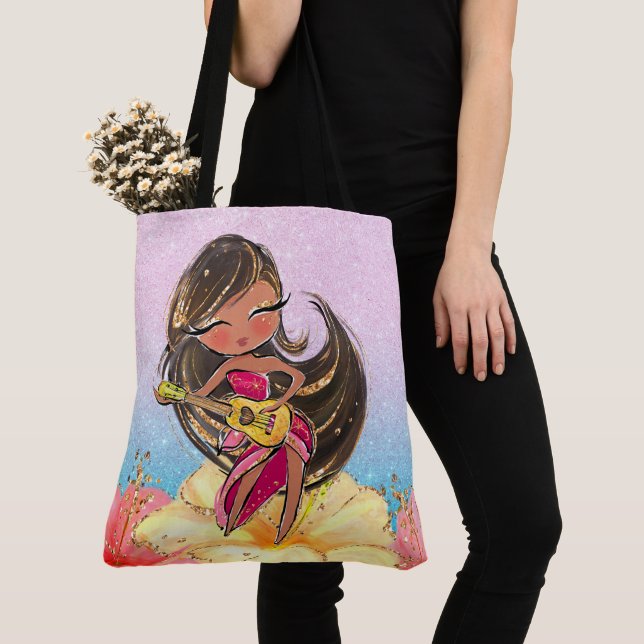 Precious Guitar Girl Tote See Back Bag (Close Up)