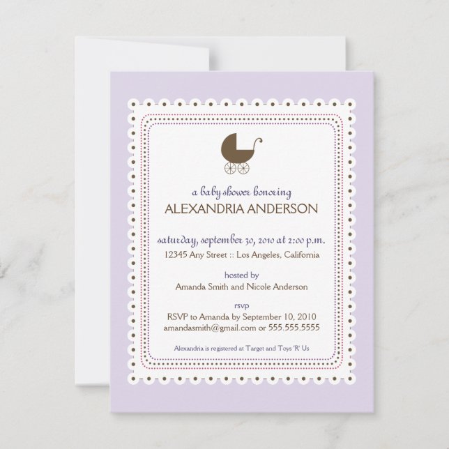 Precious Lavender Custom Baby Shower Invitation (Front)