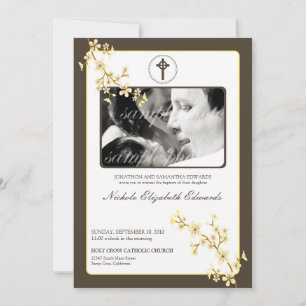 Precious Lemon Cherry Blossom Baptism Invitation