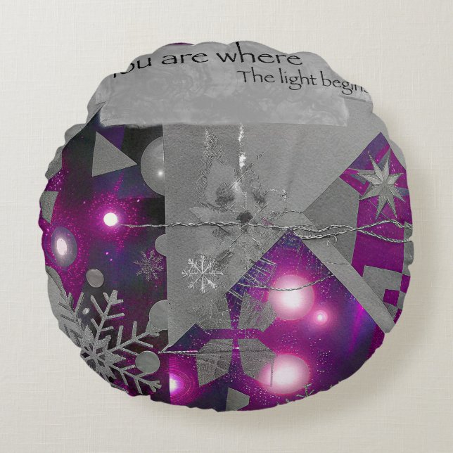 Precious Light – Violet Gem Round Pouf Cushion (Front)