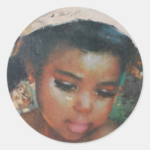 Precious Little Black Girl Vintage Classic Round Sticker