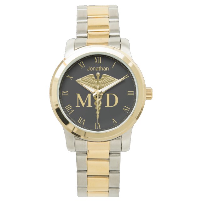 Precious Medical Gold Caduceus Medical Doctor MD W Watch (Front)