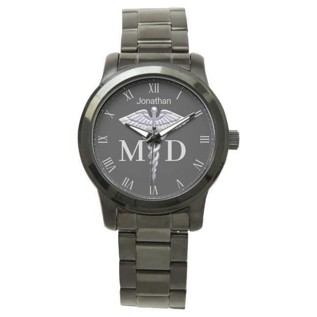 Precious Medical Silver Caduceus Medical Doctor MD Watch (Front)