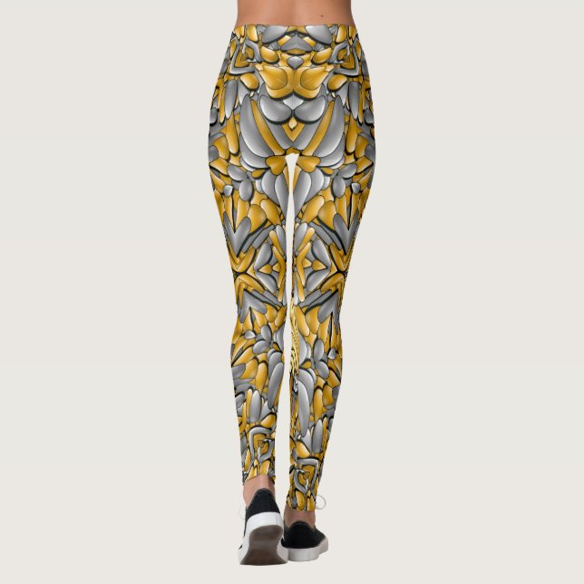 Precious Metal Gold  Silver Vintage Kaleidoscope Leggings (Back)