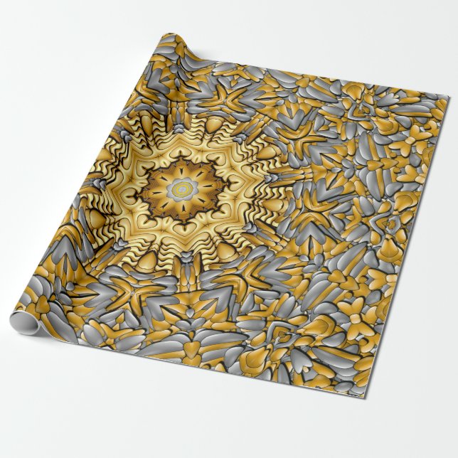 Precious Metal Gold  Silver Vintage Kaleidoscope Wrapping Paper (Unrolled)