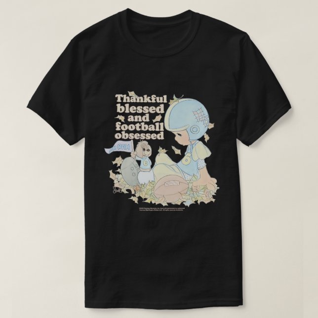 Precious Moments Thankful Blessed and Football Obs T-Shirt (Design Front)