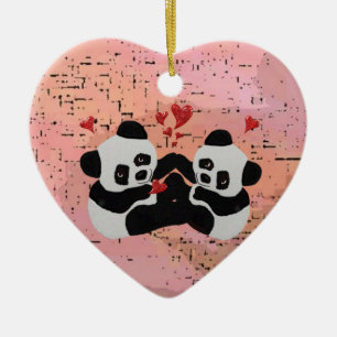 Precious Panda Hearts Ceramic Tree Decoration