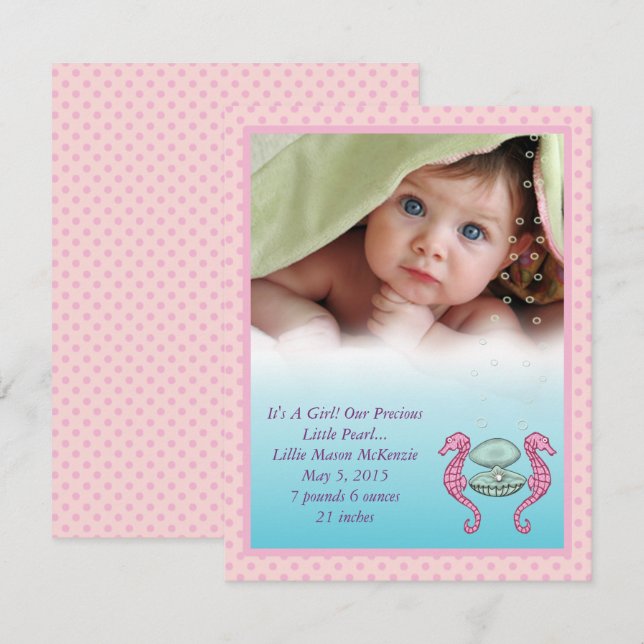 Precious Pearl Baby Girl Announcement (Front/Back)