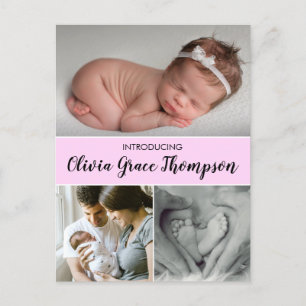 "Precious Pink: Baby Girl Birth Announcement Postc