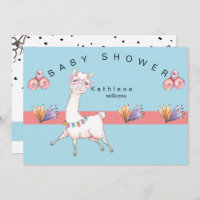 Precious Pink & Blue Llama Baby Shower Invitation