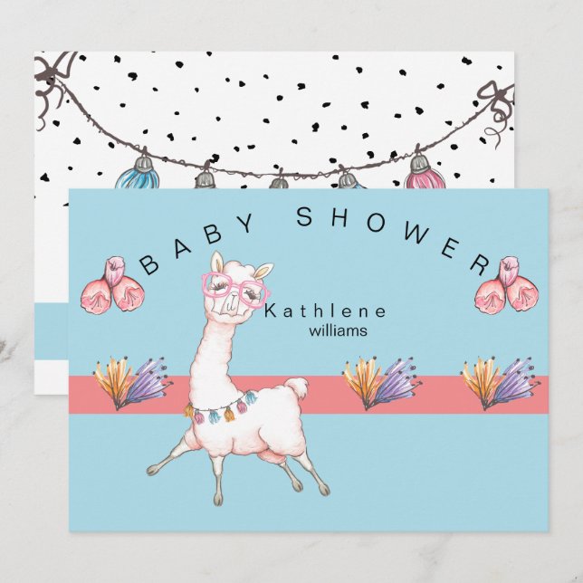 Precious Pink & Blue Llama Baby Shower Invitation (Front/Back)