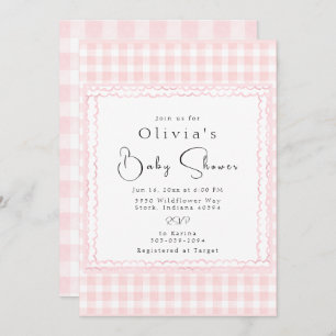 Precious Pink Gingham Baby Shower Invitation