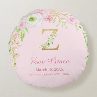 Precious Pink Gold Monogram "Z" Baby Girl Stats Round Cushion