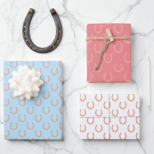 Precious Pink Horseshoes Baby Shower Cowgirl  Wrapping Paper Sheet