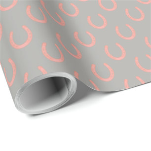 Precious pink horseshoes pattern on pale gray wrapping paper