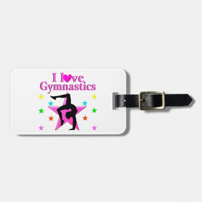 PRECIOUS PINK I LOVE GYMNASTICS DESIGN LUGGAGE TAG (Front Horizontal)