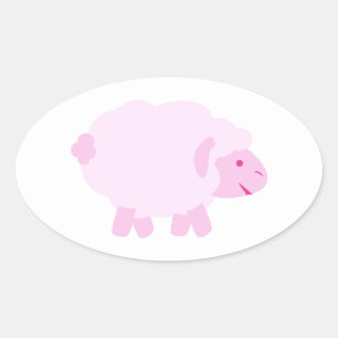 Precious Pink Little Lamb Oval Sticker