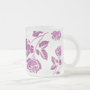 Precious Pink Rose Frosted Glass Coffee Mug