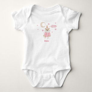 Precious Pink Teddy Bear, Moon and Stars Baby Bodysuit