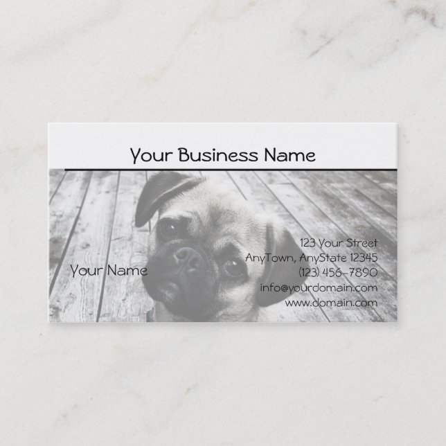 Precious Pug Puppy in Black and White Business Card (Front)
