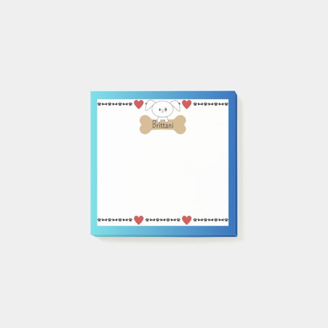 Precious Puppy Bone, Paw and Hearts Personalised  Post-it Notes (Front)