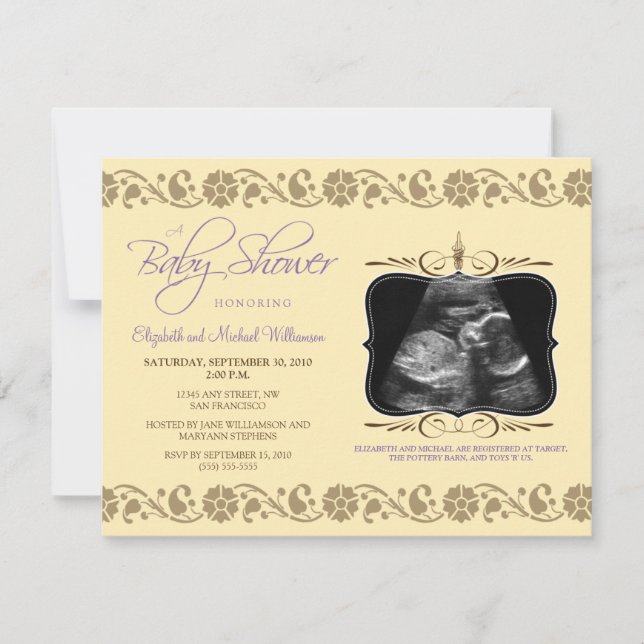 Precious Sonogram Baby Shower Invitation (yellow) (Front)