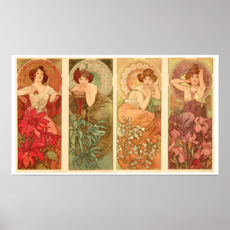 Precious Stones and Flowers, Alphonse Mucha 1900 Poster