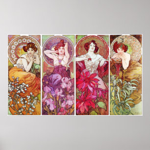 Precious Stones and Flowers, Alphonse Mucha Poster