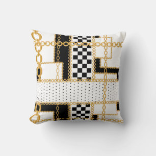 Precious stones, gold chains, seamless pattern. cushion