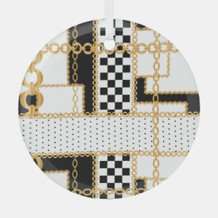 Precious stones, gold chains, seamless pattern. glass tree decoration
