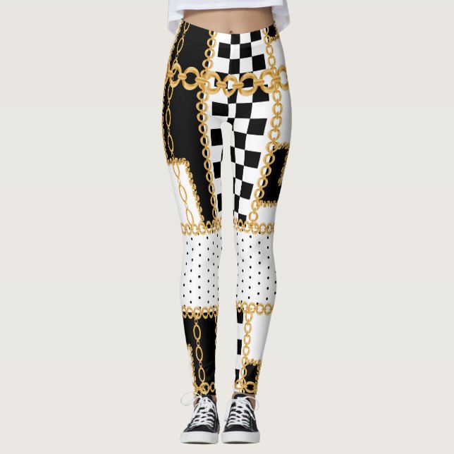 Precious stones, gold chains, seamless pattern. leggings (Front)
