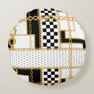 Precious stones, gold chains, seamless pattern. round cushion