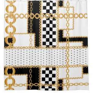 Precious stones, gold chains, seamless pattern. shower curtain