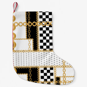 Precious stones, gold chains, seamless pattern. small christmas stocking
