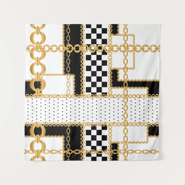 Precious stones, gold chains, seamless pattern. tapestry (Front)
