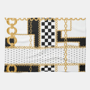 Precious stones, gold chains, seamless pattern. tea towel