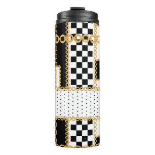 Precious stones, gold chains, seamless pattern. thermal tumbler