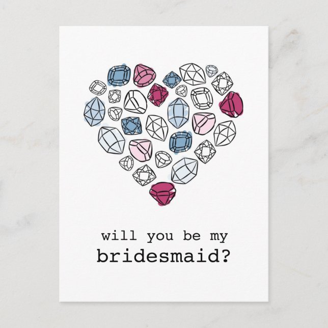 precious stones heart my bridesmaid vertical invitation postcard (Front)