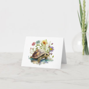 Precious Turtle with Lots of Flowers Blank Greetin Card