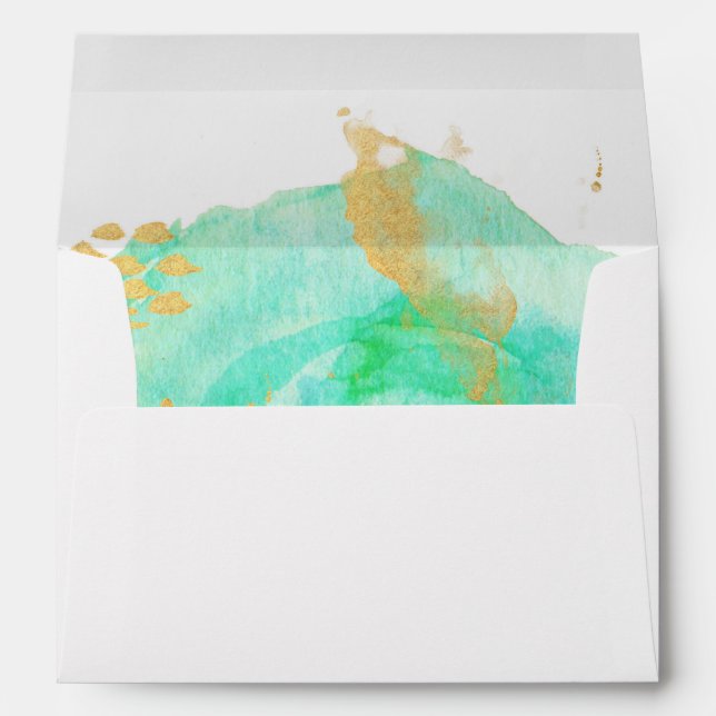 Precious Watercolor Envelope Blue Gold Lined (Back (Bottom))