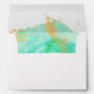 Precious Watercolor Envelope Blue Gold Lined