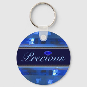 Precious WBlue Gem Design Key Ring