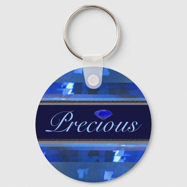 Precious WBlue Gem Design Key Ring (Front)